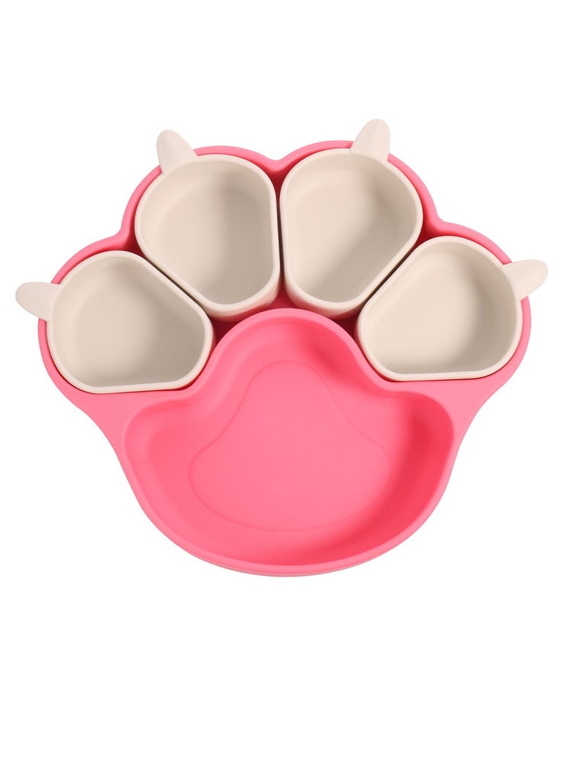 Baby Suction Plate, Safe Durable Cat Claw Shaped Meal Tray, Non Slip Lightweight Silicone Dinner Plates, Child Friendly Toddler Meal Tray For Boys Girls, (Pink And White)