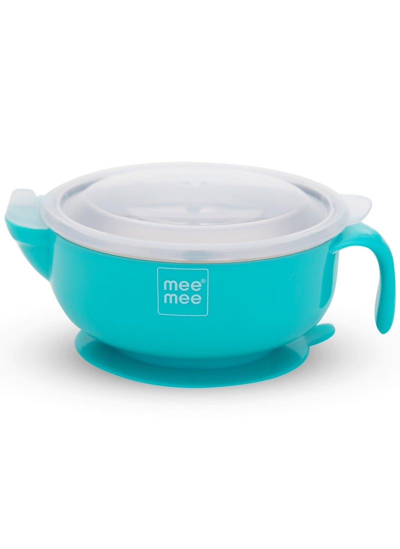 Baby Steel Feeding Bowl with Suction Base BPA Free Food Remains Warm Multi Functional Snack Fruit Easy Grip Handle Blue