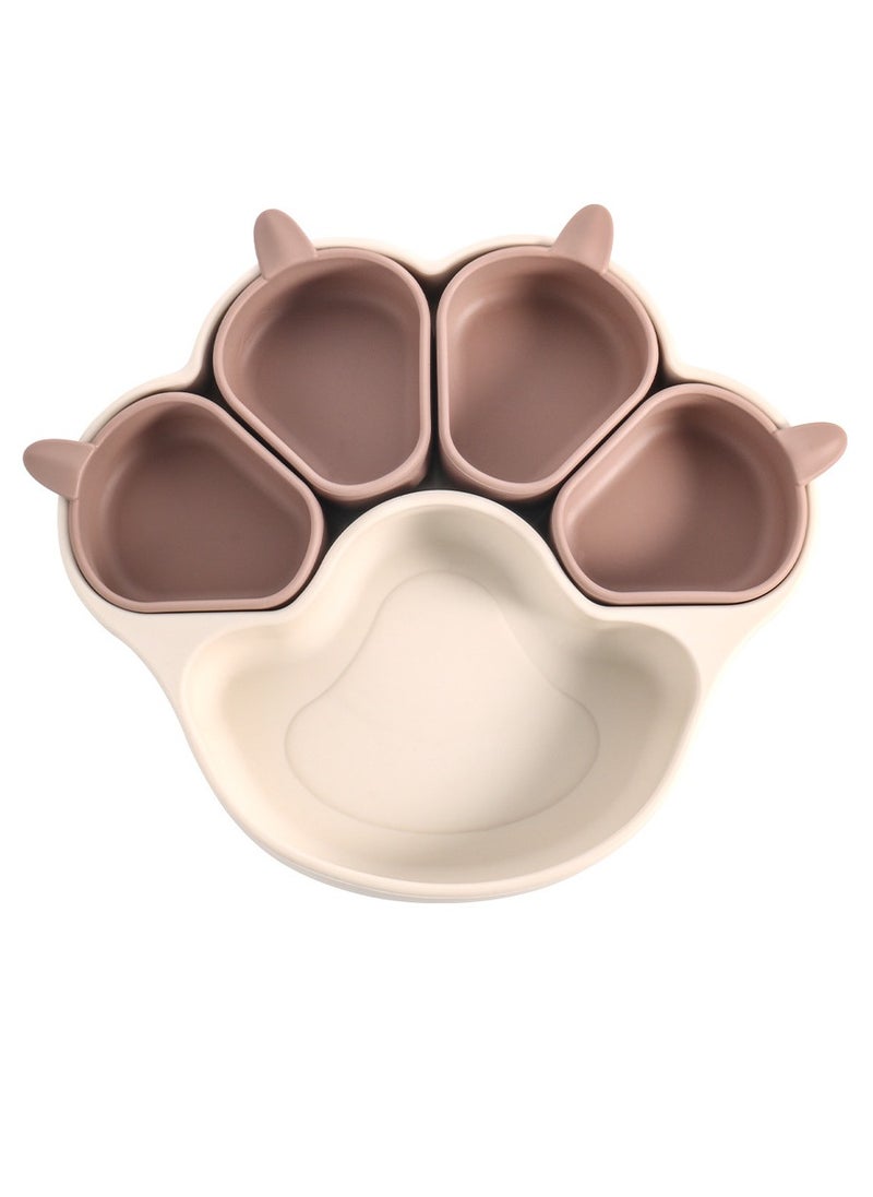 Baby Suction Plate, Safe Durable Cat Claw Shaped Meal Tray, Non Slip Lightweight Silicone Dinner Plates, Child Friendly Toddler Meal Tray For Boys Girls, (White And Brown)