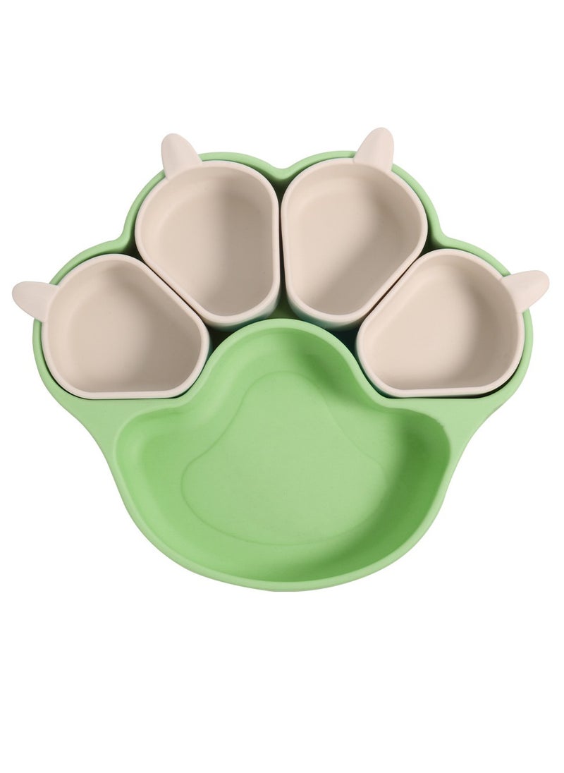 Baby Suction Plate, Safe Durable Cat Claw Shaped Meal Tray, Non Slip Lightweight Silicone Dinner Plates, Child Friendly Toddler Meal Tray For Boys Girls, (Green And White)