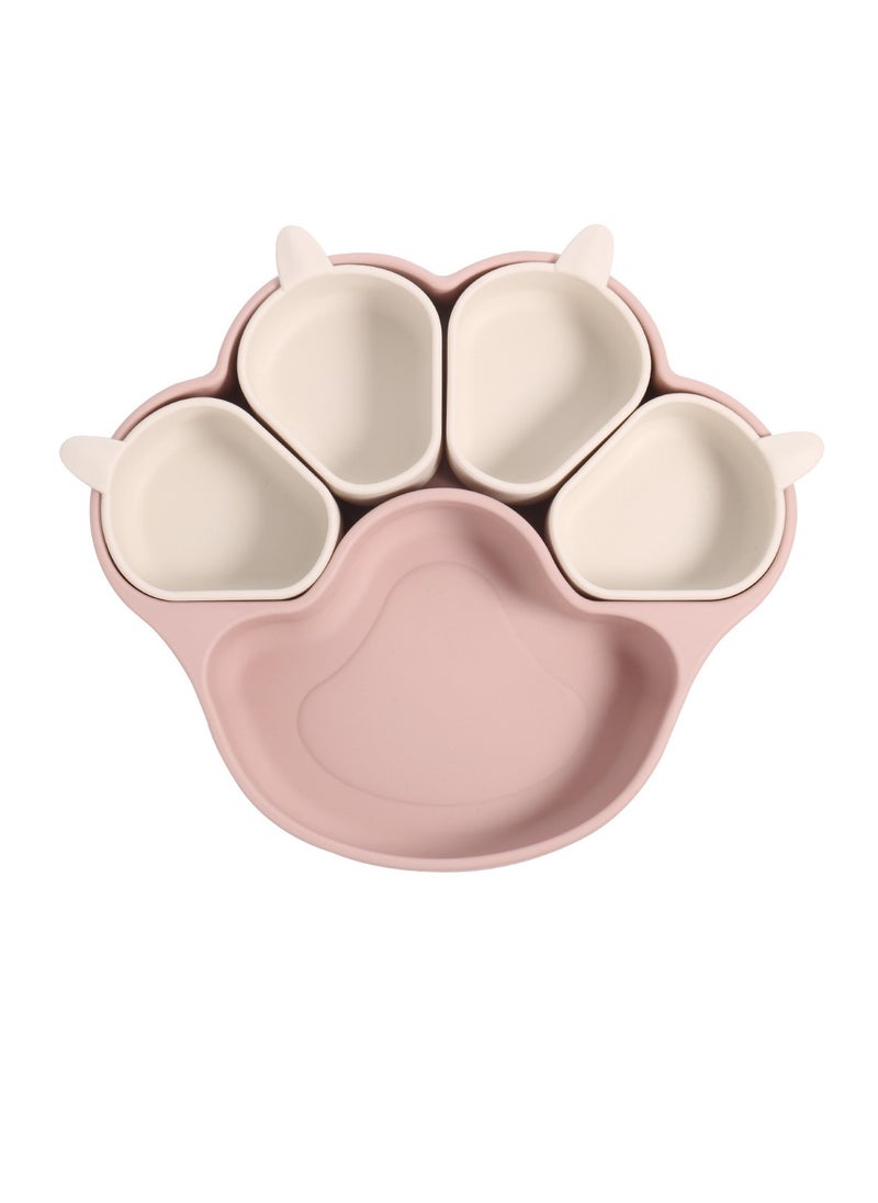 Baby Suction Plate, Safe Durable Cat Claw Shaped Meal Tray, Non Slip Lightweight Silicone Dinner Plates, Child Friendly Toddler Meal Tray For Boys Girls, (Light Pink And White)