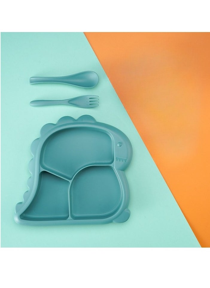 Baby Dinner Plate, Three Grid Partition Toddler Plate, Portable Non Slip Suction Plates, Durable Dinosaur Feeding Plate For Babies Toddlers, (Orange, With Fork And Spoon)