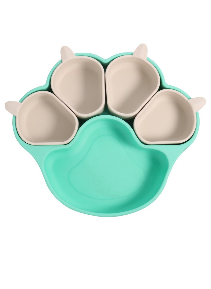 Baby Suction Plate, Safe Durable Cat Claw Shaped Meal Tray, Non Slip Lightweight Silicone Dinner Plates, Child Friendly Toddler Meal Tray For Boys Girls, (Cyan And White)