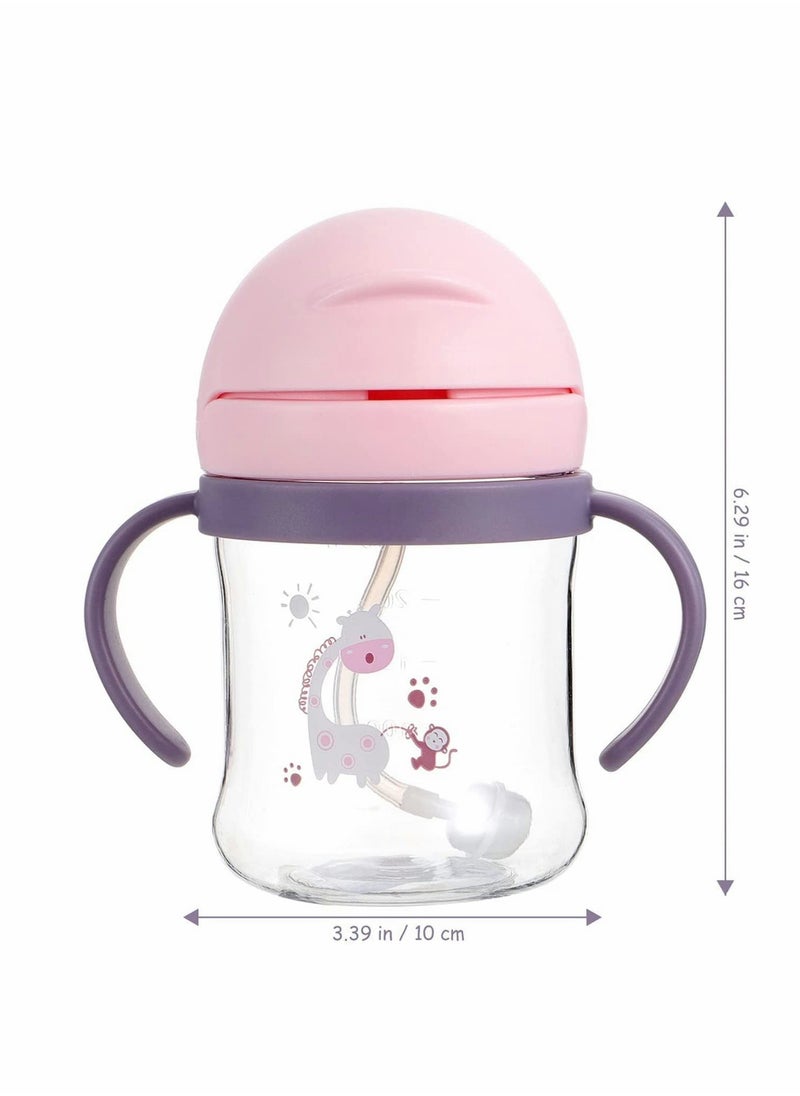 Toddler Sippy Cups 250ML, 360° Leak-Proof Weighted Straw with Handle, Soft Spout Learner Cup, Anti-Choking Design, Drop-Resistant Water Bottle (Pink)