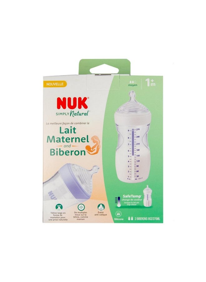 NUK Simply Natural Baby Bottle with SafeTemp, 9 oz, 2 Pack, Blue Stars