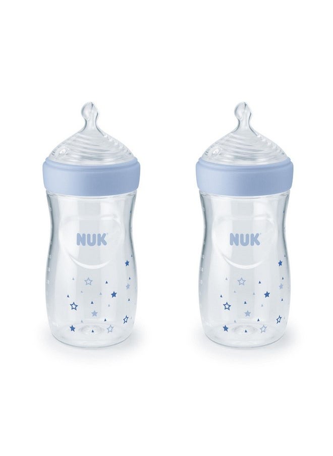 NUK Simply Natural Baby Bottle with SafeTemp, 9 oz, 2 Pack, Blue Stars