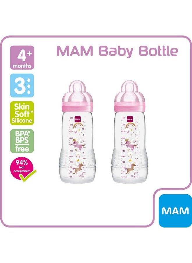 330Ml Pack Of 2 Pink Mam Baby Bottle With Spill Free Lid