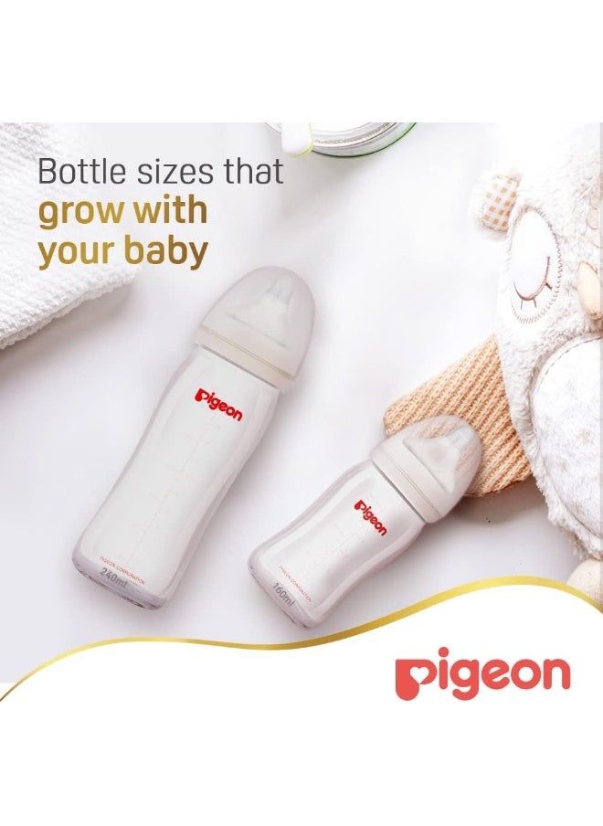 Pigeon Softouch Peristaltic Plus Wide Neck Nursing Glass Bottle, 100% Silicone Nipple, Bpa & Bps Free, 240ml