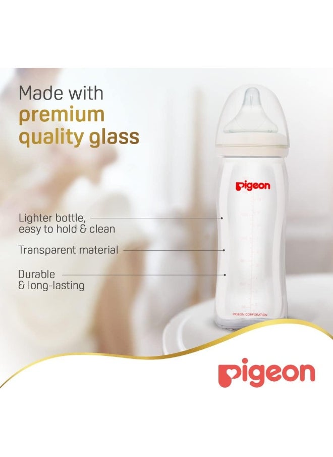 Pigeon Softouch Peristaltic Plus Wide Neck Nursing Glass Bottle, 100% Silicone Nipple, Bpa & Bps Free, 240ml