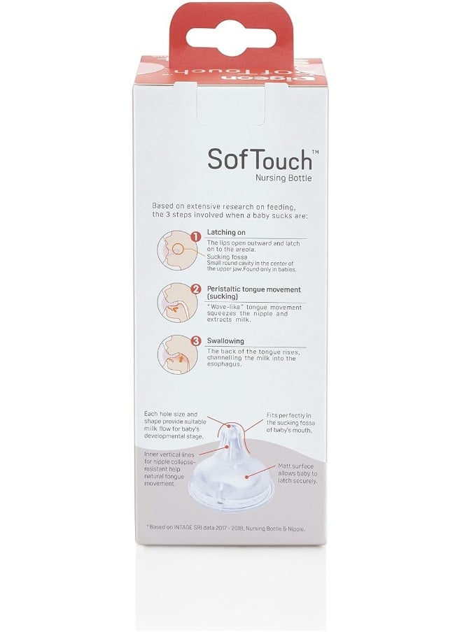 Pigeon Softouch Peristaltic Plus Wide Neck Nursing Plastic Bottle, 100% Silicone Nipple, Bpa & Bps Free, 160ml, Multicolor