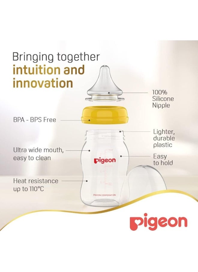 Pigeon Softouch Peristaltic Plus Wide Neck Nursing Plastic Bottle, 100% Silicone Nipple, Bpa & Bps Free, 160ml, Multicolor