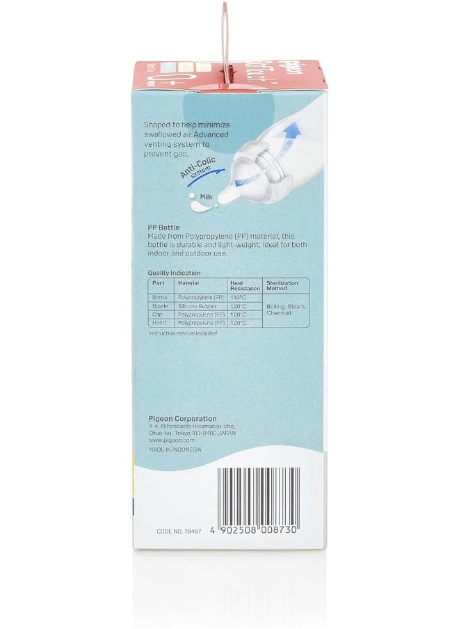 Pigeon Softouch Peristaltic Plus Wide Neck Nursing Plastic Bottle, 100% Silicone Nipple, Bpa & Bps Free, 160ml, Multicolor