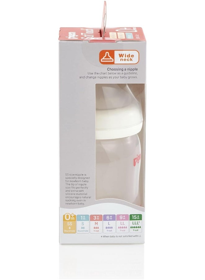 Pigeon Softouch Peristaltic Plus Wide Neck Nursing Plastic Bottle, 100% Silicone Nipple, Bpa & Bps Free, 160ml, Multicolor