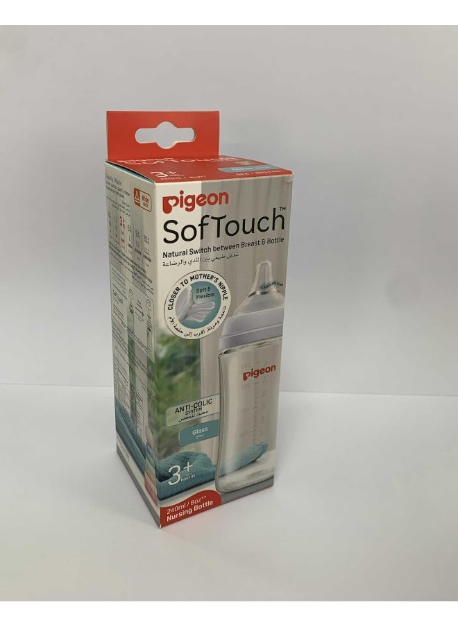 Pigeon Softouch Wide Neck Glass Nursing Bottle, Medium Nipple Size, BPA Free, 3 + Months, 240ml