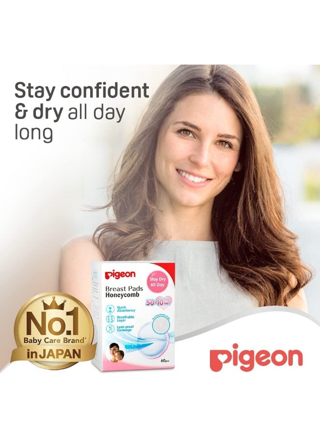 Pigeon Breast Pad, Honeycomb, Ultra-Slim And Light, Leak Proof Coverage, Quick Absorbency, 60 Pcs, White