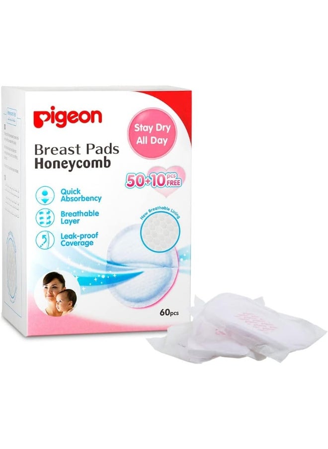 Pigeon Breast Pad, Honeycomb, Ultra-Slim And Light, Leak Proof Coverage, Quick Absorbency, 60 Pcs, White