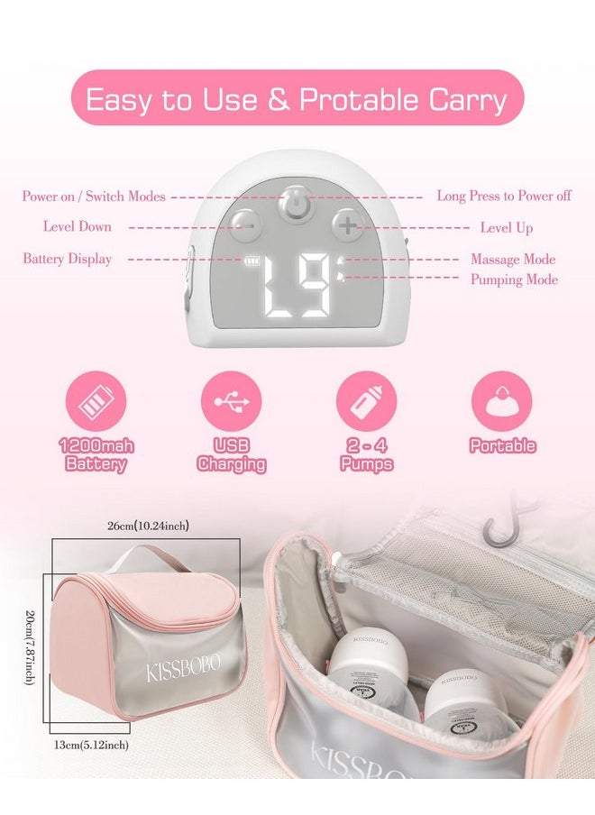 KISSBOBO ABP-1508 Hands Free Breast Pump Wearable with Storage Bag, Wearable Breastfeeding Pump Strong Suction, Low Noise, 3 Modes & 9 Levels,with 21/24mm Insert/Flange, 2 Pack (Pink)