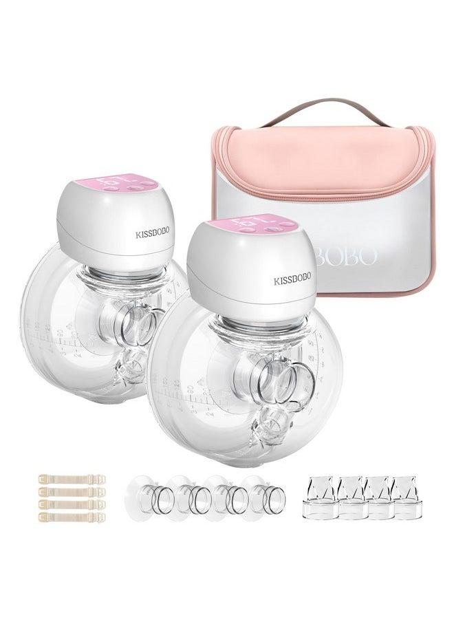 KISSBOBO ABP-1508 Hands Free Breast Pump Wearable with Storage Bag, Wearable Breastfeeding Pump Strong Suction, Low Noise, 3 Modes & 9 Levels,with 21/24mm Insert/Flange, 2 Pack (Pink)