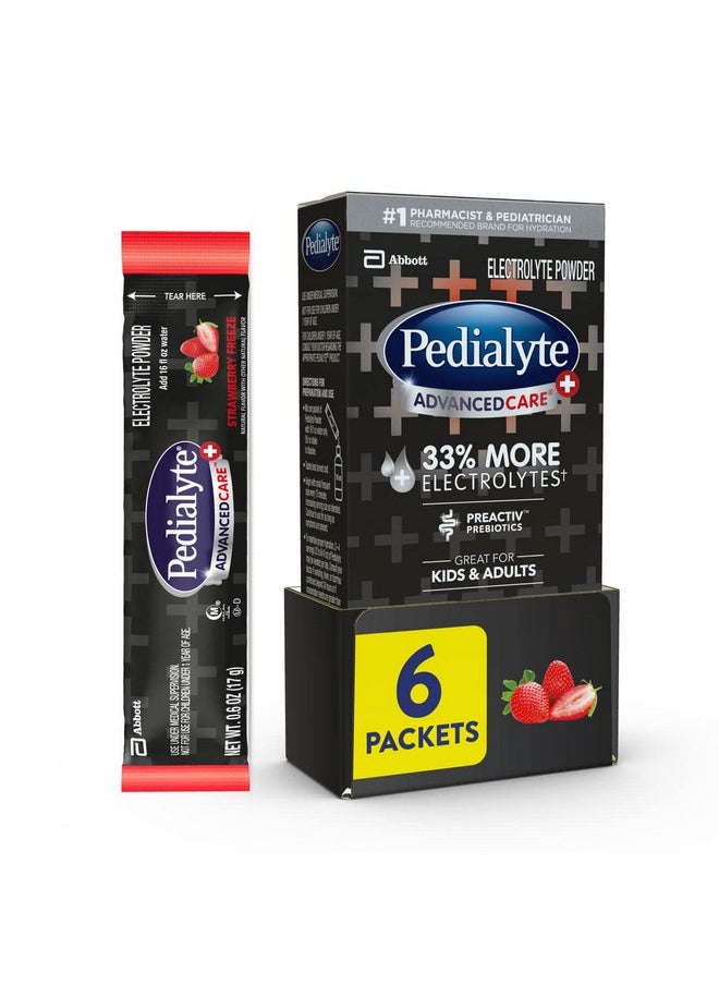 Pedialyte AdvancedCare Plus Electrolyte Powder, with 33% More Electrolytes and PreActiv Prebiotics, Strawberry Freeze, Electrolyte Drink Powder Packets, 0.6 Oz, Pack of 6