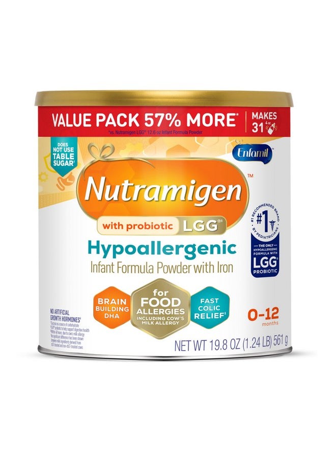 Enfamil Nutramigen Baby Formula, Hypoallergenic and Lactose Free Formula with Enflora LGG, Fast Relief from Severe Crying and Colic, Powder Can, 19.8 Oz (Pack of 1)