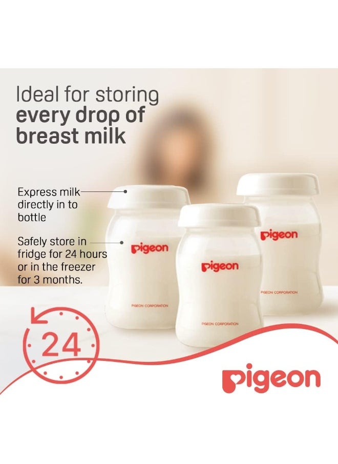 Pigeon Breastmilk Storage Bottle Set, 24 Hours Storage, Reusable, DEHP and BPA Free, 3pcs