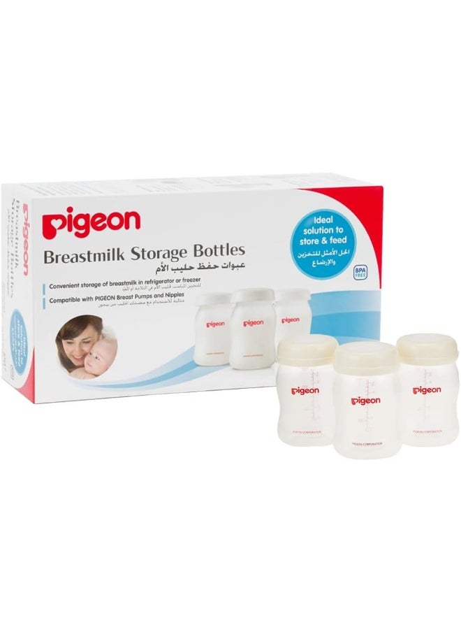 Pigeon Breastmilk Storage Bottle Set, 24 Hours Storage, Reusable, DEHP and BPA Free, 3pcs