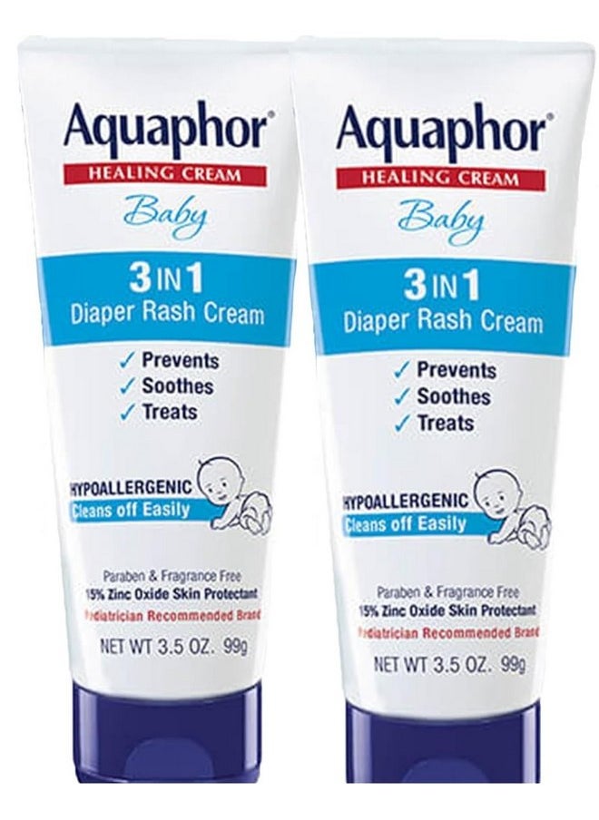 Aquaphor Baby Diaper Rash Cream, 3-in-1 Diaper Rash Relief, 3.5 Oz Tube, Pack of 2