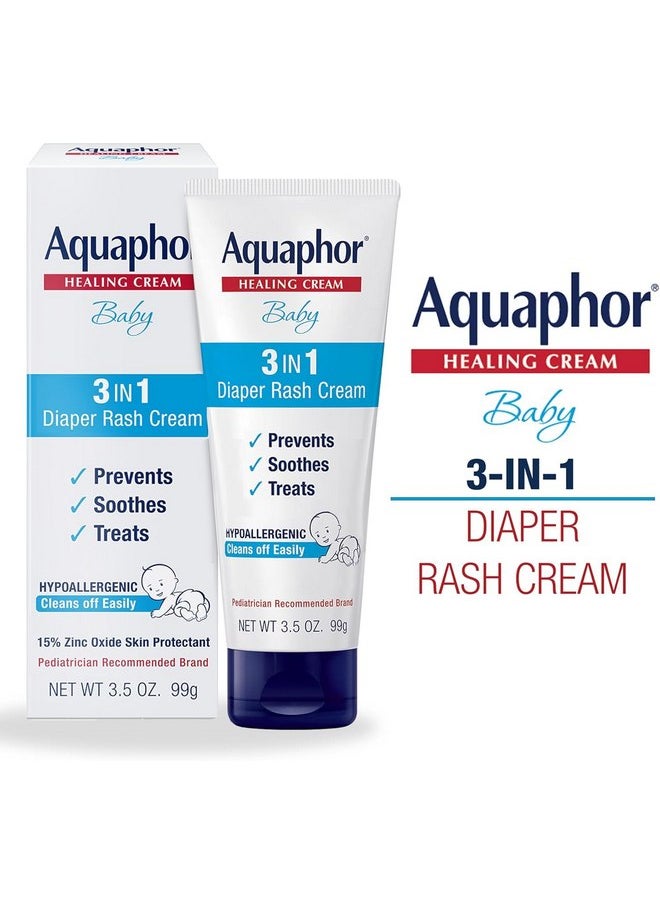Aquaphor Baby Diaper Rash Cream, 3-in-1 Diaper Rash Relief, 3.5 Oz Tube, Pack of 2