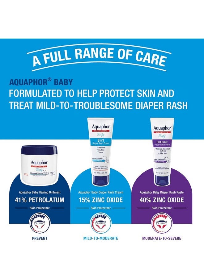 Aquaphor Baby Diaper Rash Cream, 3-in-1 Diaper Rash Relief, 3.5 Oz Tube, Pack of 2