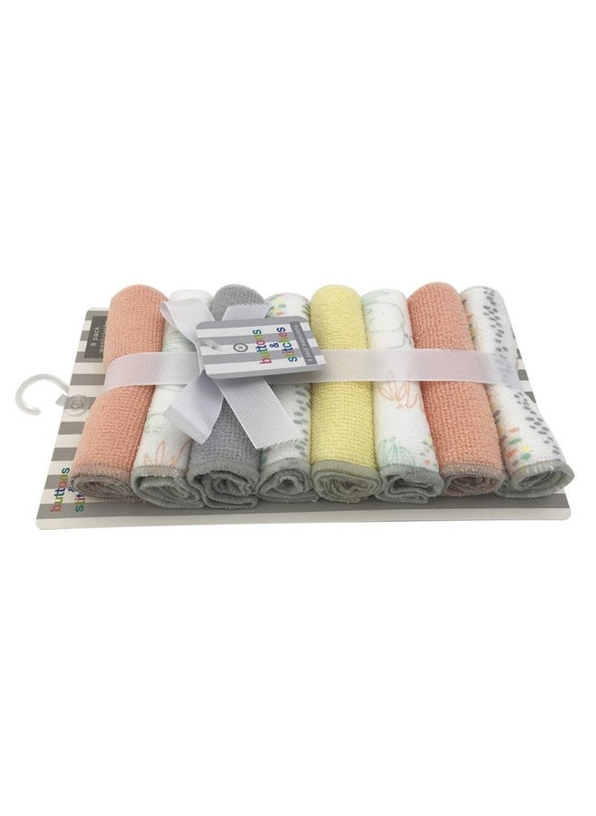 Cudlie Accessories Buttons & Stitches Unisex Baby 8 Pack Rolled Wash Cloth, with Elephants Print
