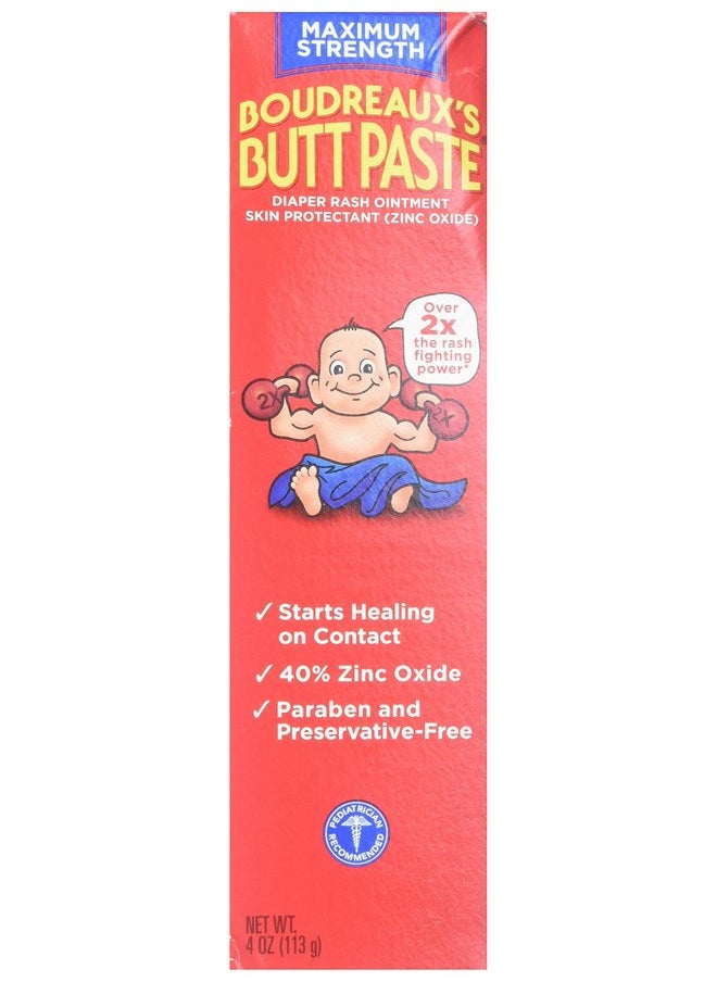 Boudreaux's Butt Paste Diaper Rash Ointment - Maximum Strength - Contains 40% Zinc Oxide - Pediatrican Recommended - Paraben and Preservative-Free - 4 Ounce, 2-Pack
