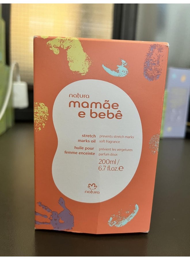 natura - Mamãe e Bebê Mom Stretch Marks Oil - Moisturizing Shower Oil - Skin Elasticity - 100% Vegan - Almond Oil - 97.3% Natural Origin - All Skin - Cruelty Free - Baby Essentials - 6.7 fl oz (200ml)