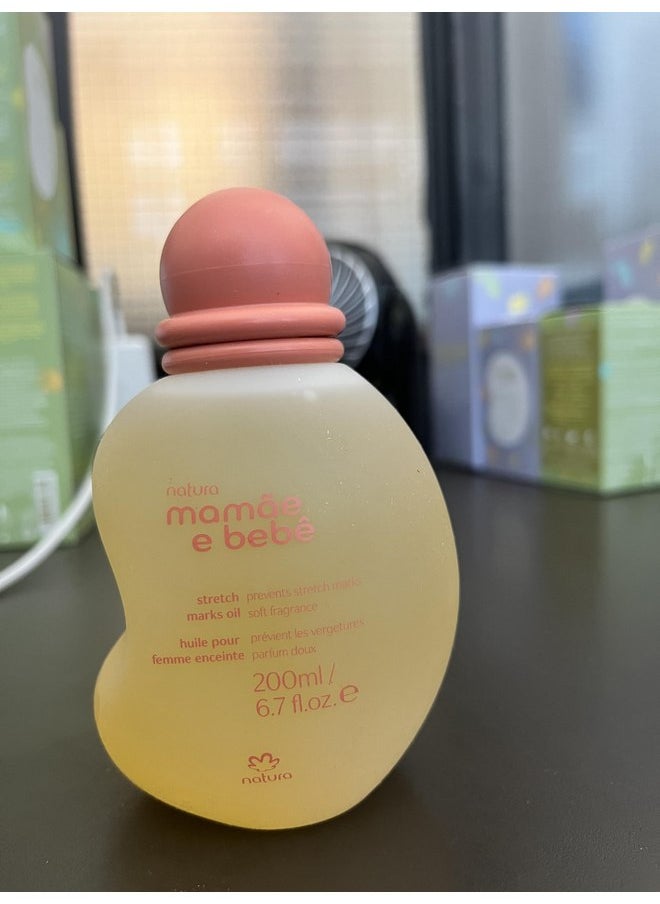 natura - Mamãe e Bebê Mom Stretch Marks Oil - Moisturizing Shower Oil - Skin Elasticity - 100% Vegan - Almond Oil - 97.3% Natural Origin - All Skin - Cruelty Free - Baby Essentials - 6.7 fl oz (200ml)