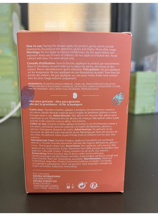 natura - Mamãe e Bebê Mom Stretch Marks Oil - Moisturizing Shower Oil - Skin Elasticity - 100% Vegan - Almond Oil - 97.3% Natural Origin - All Skin - Cruelty Free - Baby Essentials - 6.7 fl oz (200ml)