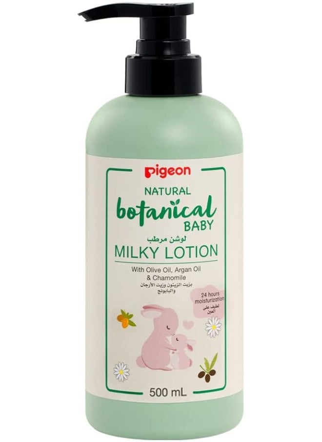 Pigeon Natural Botanical Baby Milky Lotion, Hypoallergenic, Good For Sensitive Skin, With Argan, Olive And Chamomile, Day Moisturiser, 500ml