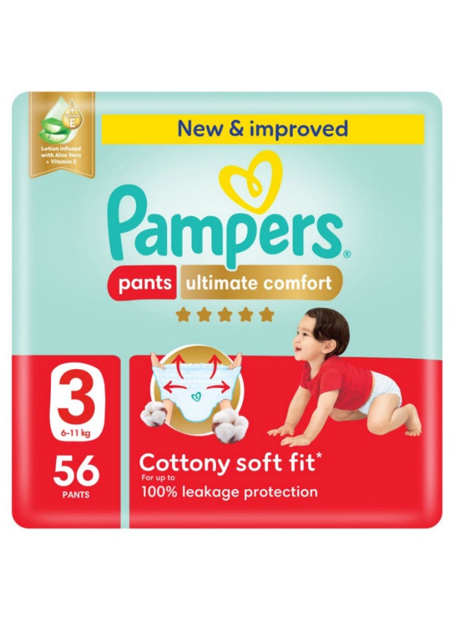 Ultimate Comfort Pants Diapers, Size 3, 6-11kg, Super Saving Pack, 56 Count