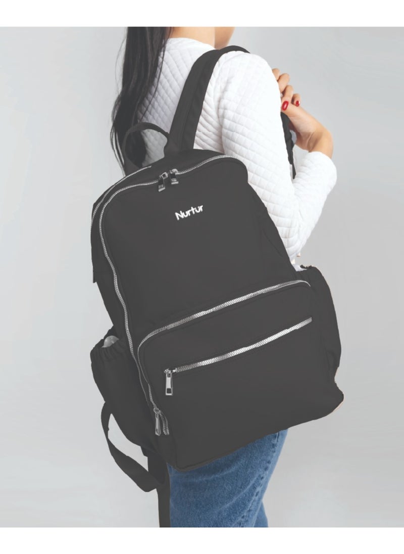 Nurtur Maverick Maternity Diaper Bag Fashion Bagpack Bag Multifunction Travel Bag with insulator bottle warming pocket and changing pad - Black
