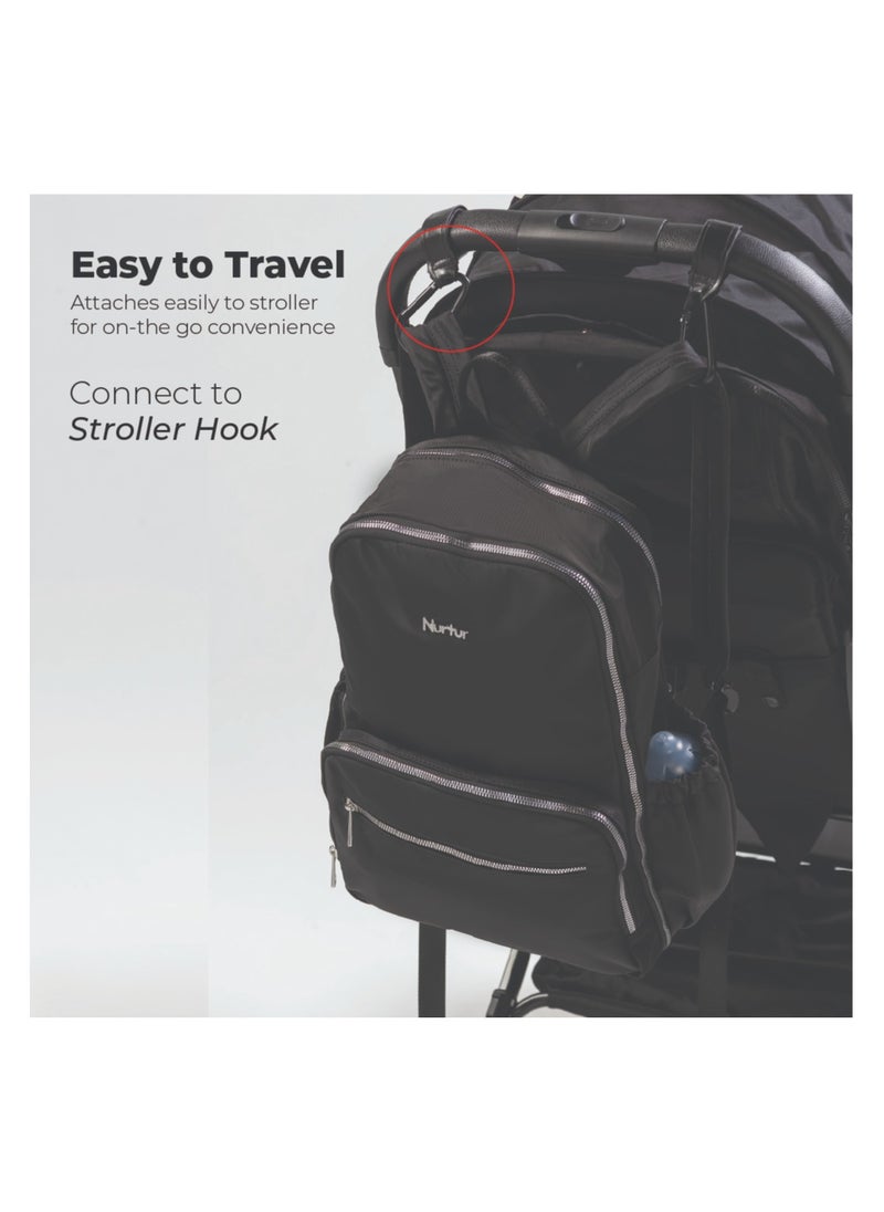 Nurtur Maverick Maternity Diaper Bag Fashion Bagpack Bag Multifunction Travel Bag with insulator bottle warming pocket and changing pad - Black