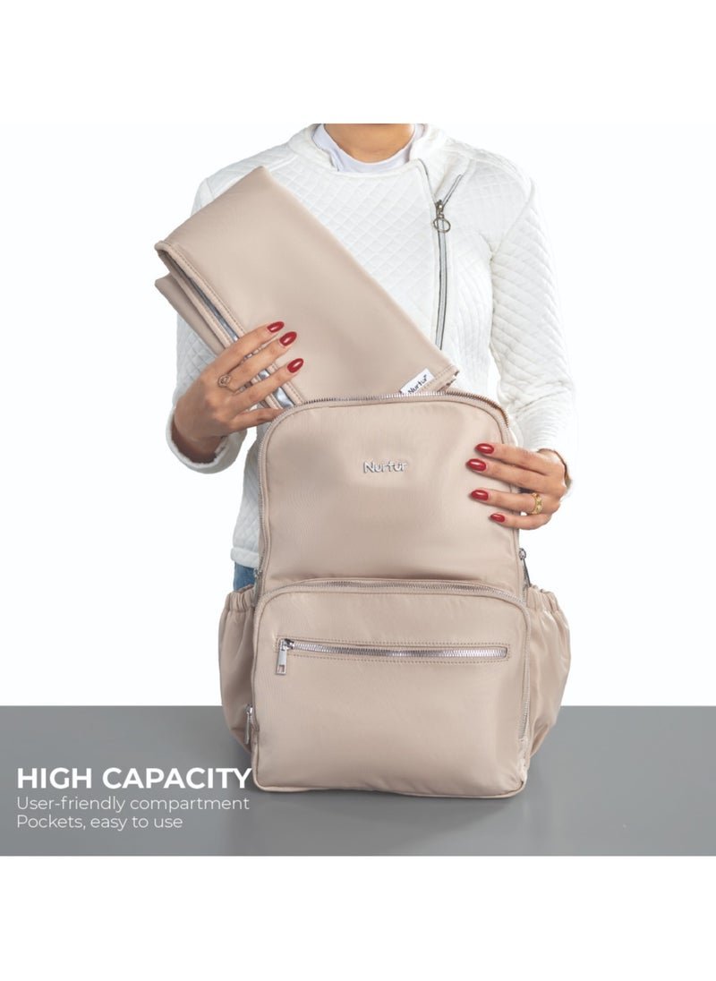 Nurtur Maverick Maternity Diaper Bag Fashion Bagpack Bag Multifunction Travel Bag with insulator bottle warming pocket and changing pad - Beige