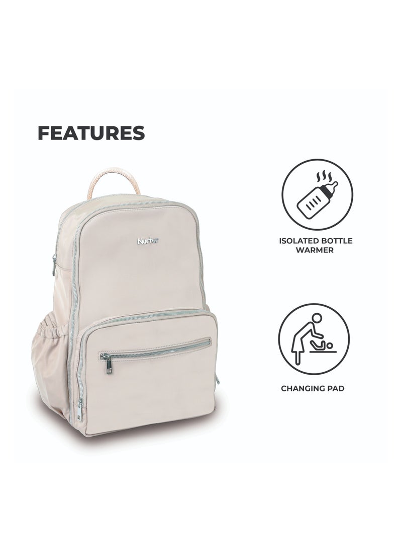 Nurtur Maverick Maternity Diaper Bag Fashion Bagpack Bag Multifunction Travel Bag with insulator bottle warming pocket and changing pad - Beige
