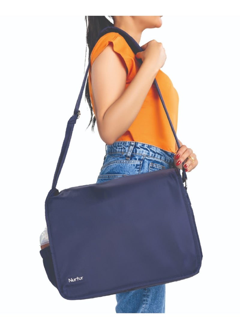 Nurtur Metro Messenger Diaper Bag Fashion Tote Bag Multifunction Travel Bag with insulator bottle warming pocket and changing pad - Navy
