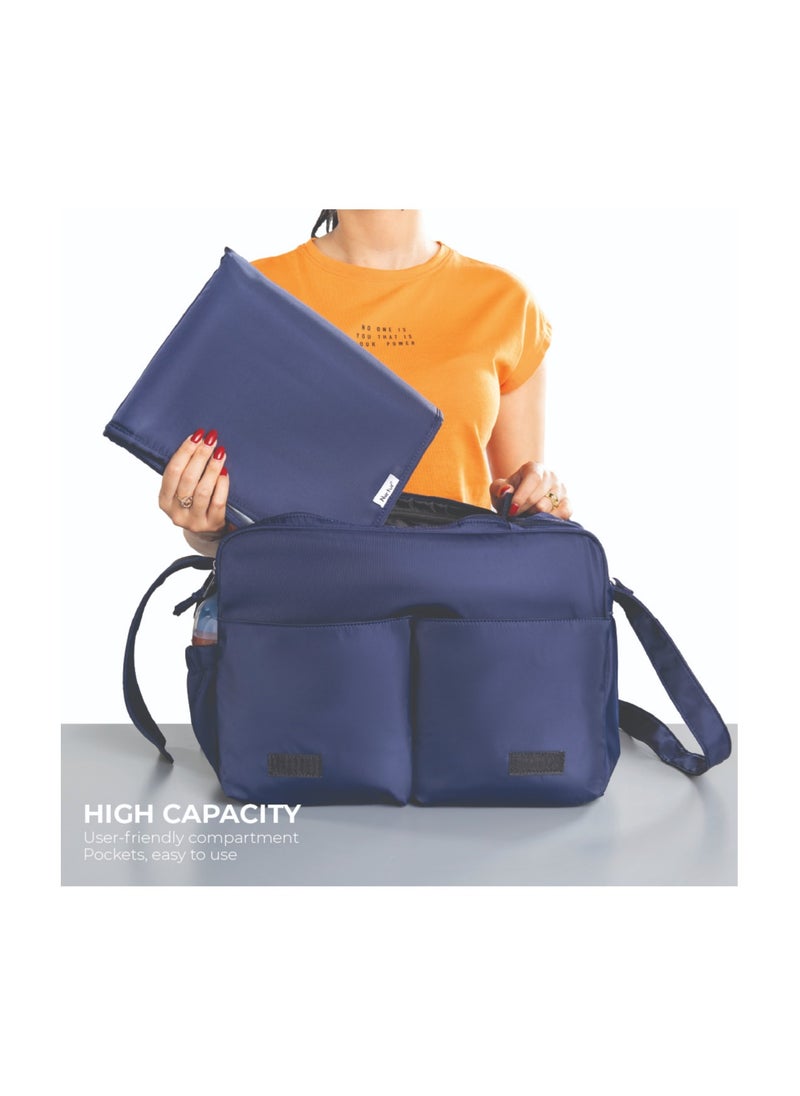 Nurtur Metro Messenger Diaper Bag Fashion Tote Bag Multifunction Travel Bag with insulator bottle warming pocket and changing pad - Navy