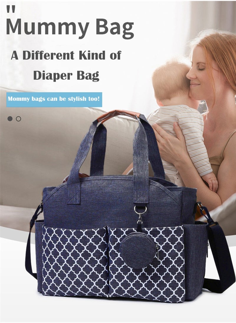 Multifunctional Signature Diaper Bag With Changing Mat - Deep Blue