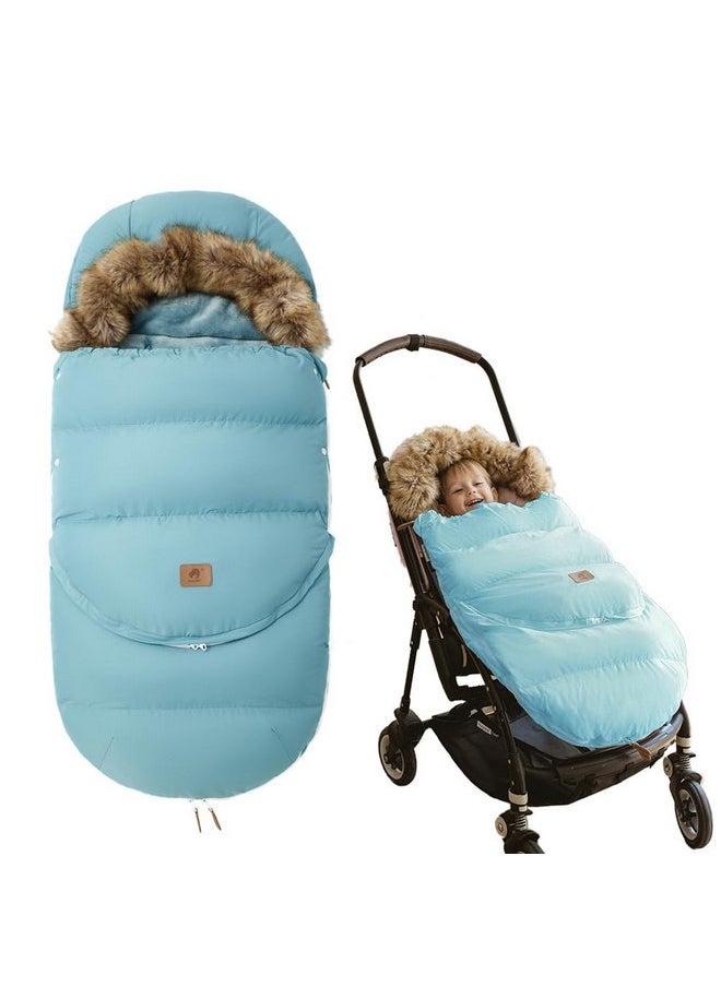 Fairy Baby Winter Cold Universal Stroller Bunting Bag for Baby Toddler-Waterproof Windproof Car Seat Cover Stroller Footmuff - Dog Outdoor Sleeping Bag with Oversized Fur Collar (Blue)