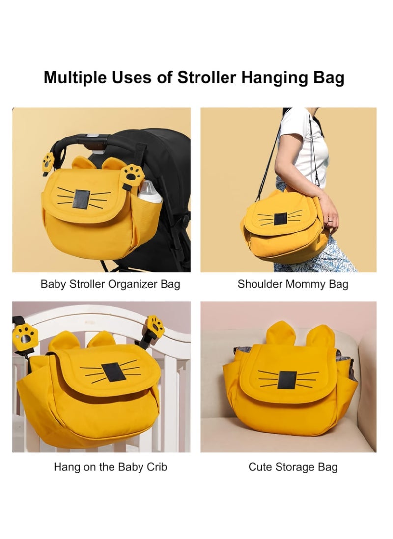 Stroller Bag, Universal Stroller Organizer With Insulated Cup Holder, Cute Diaper Mommy Travel Bag, Large Space Multi Pockets Stroller Caddy With Shoulder Strap, (1pc, Yellow)