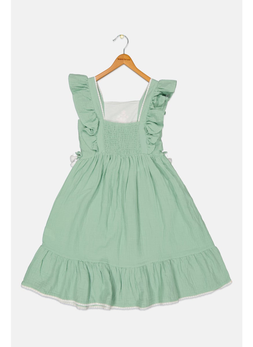 Kids Girl Embroidered A Line Dress, Jade Grey