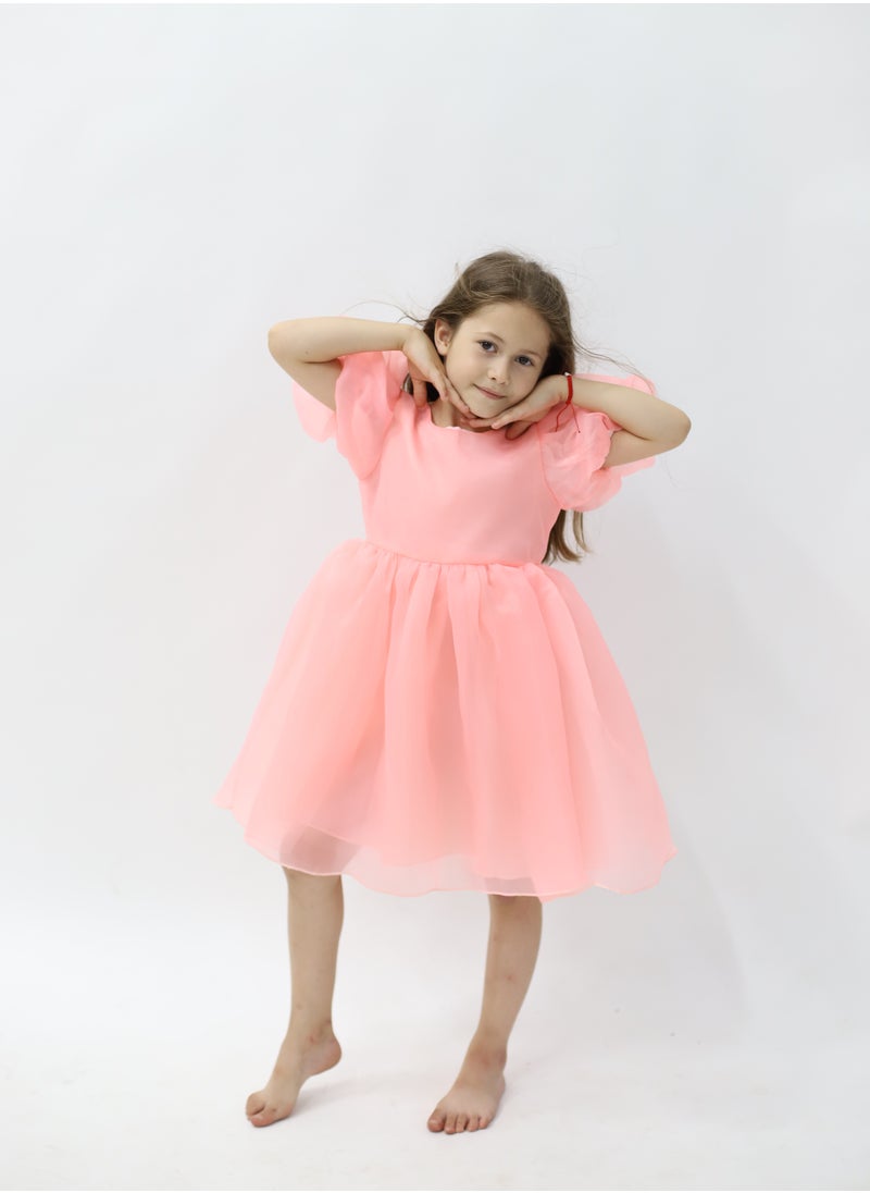 Tulle Volume Dress Pink with Green Bow