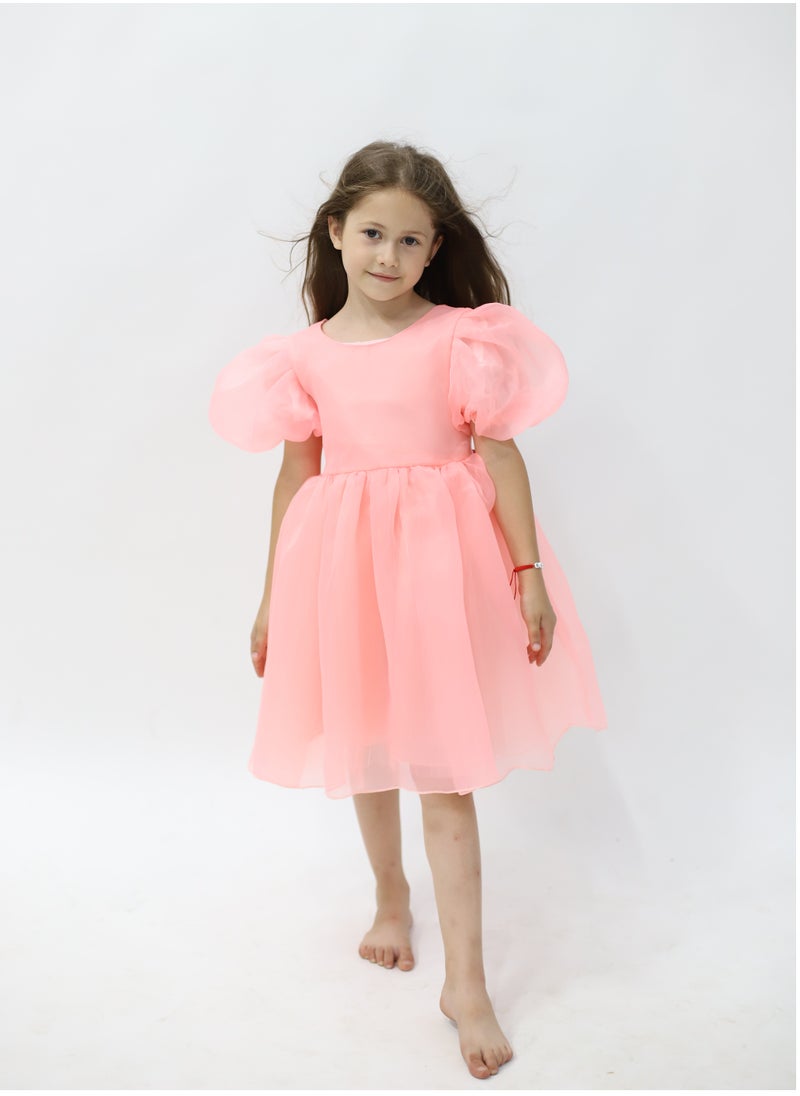 Tulle Volume Dress Pink with Green Bow