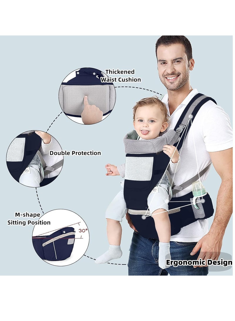 Baby Carrier Ergonomic Infant Carrier with Hip Seat Kangaroo Bag Soft Baby Carrier Newborn to Toddler 7-45lbs Front and Back Baby Holder Carrier for Men Dad Mom