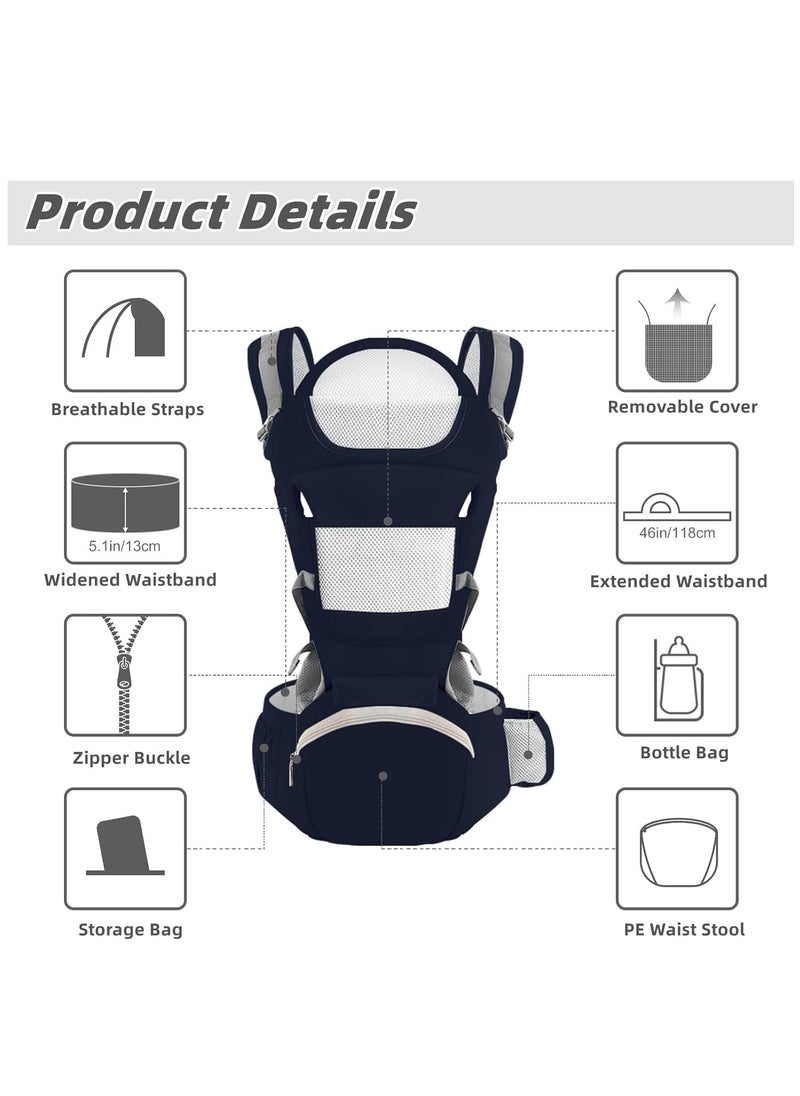 Baby Carrier Ergonomic Infant Carrier with Hip Seat Kangaroo Bag Soft Baby Carrier Newborn to Toddler 7-45lbs Front and Back Baby Holder Carrier for Men Dad Mom